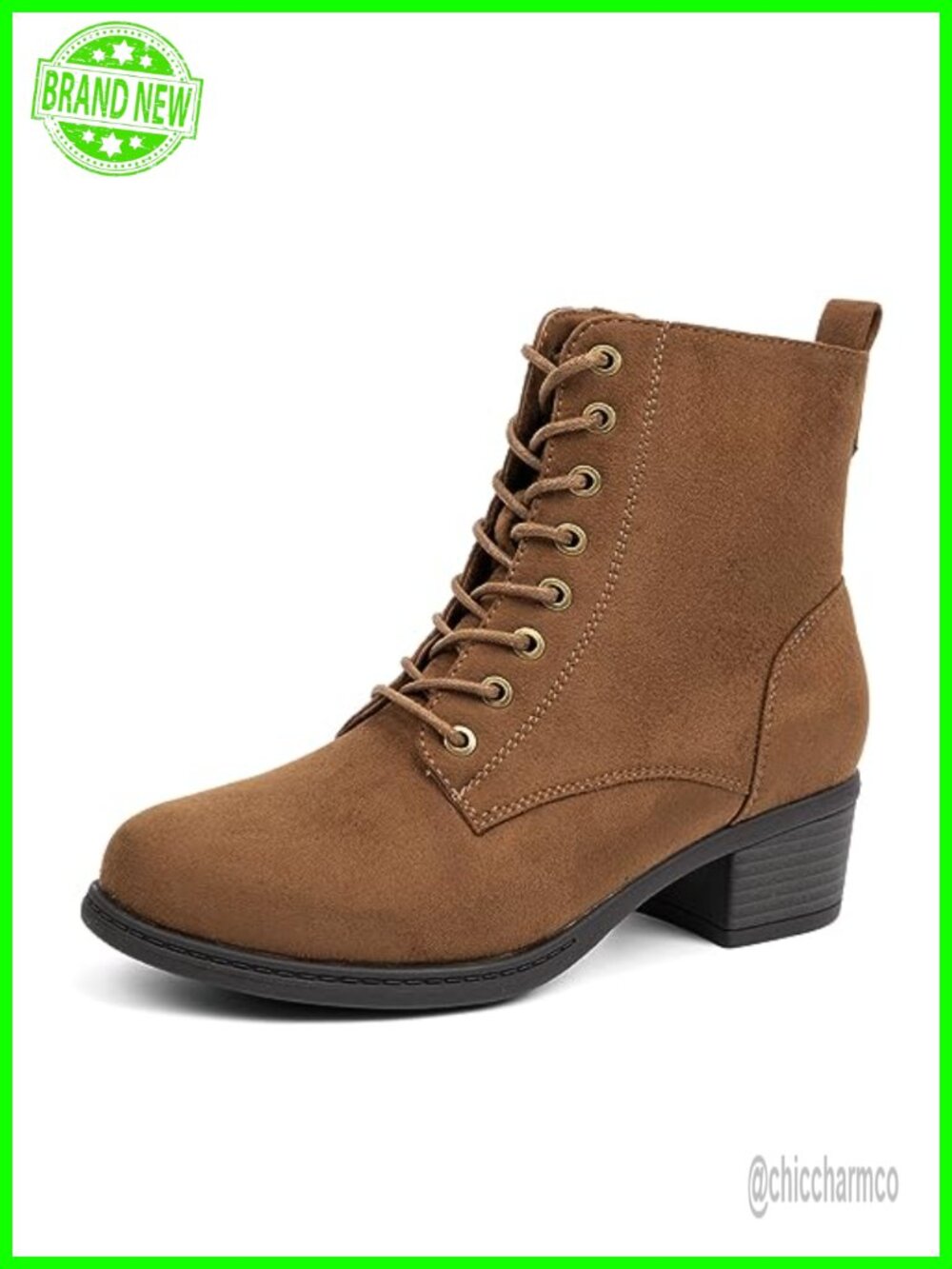 Womens Faux Suede Ankle Boots Chunky Heel Lace-Up Combat Bootie